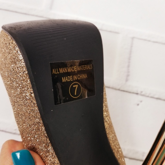 Womens Gold High Heel Shoes Pumps Size 7 Sparkle - Picture 4 of 8